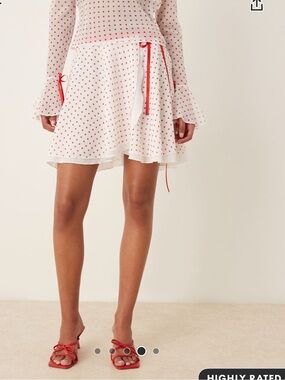 White Wrap Mini Skirt with Red Polka Dots